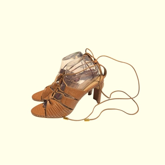 KAANAS Brown and Gold Leather Embossed Leather Zaria Cage Sandal size 10 - Picture 5 of 11